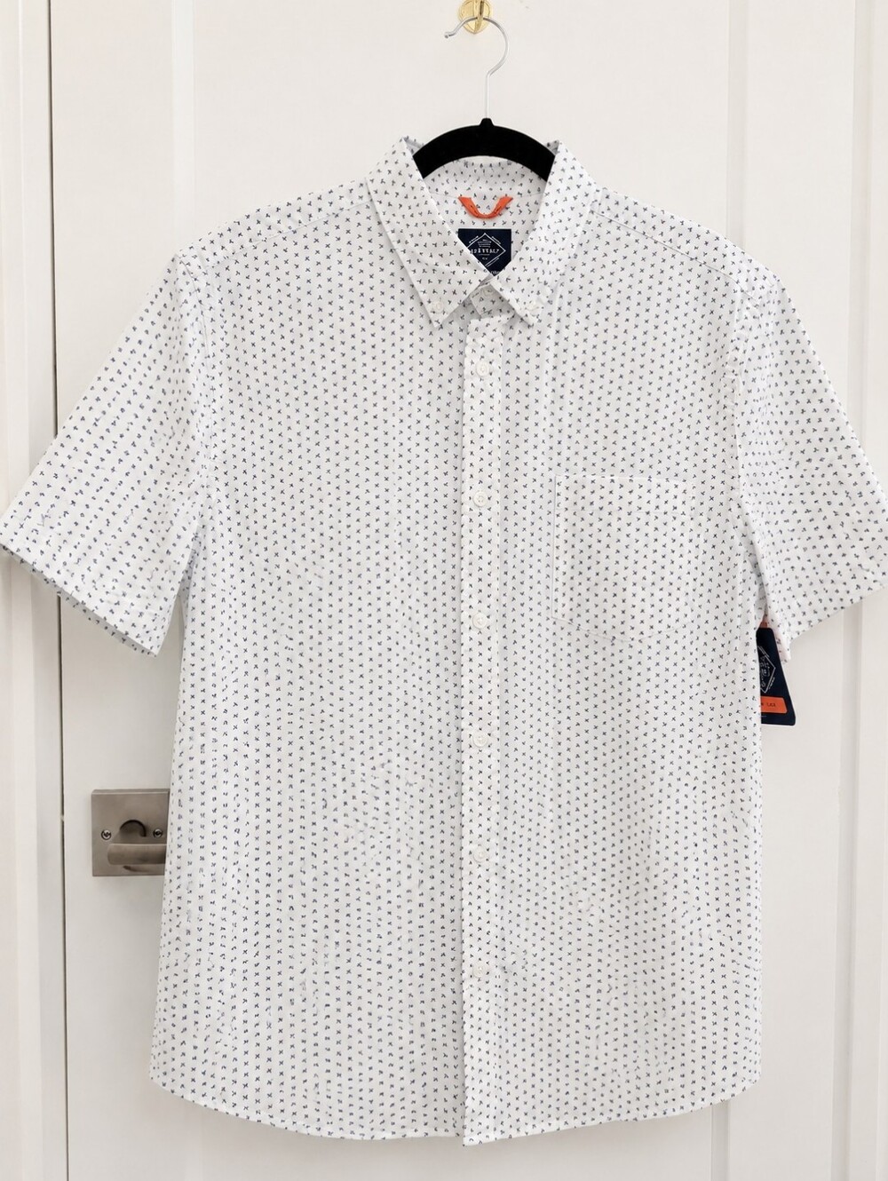 NWT St. John's Bay White Short-Sleeve Button-Down with Palm Tree Print